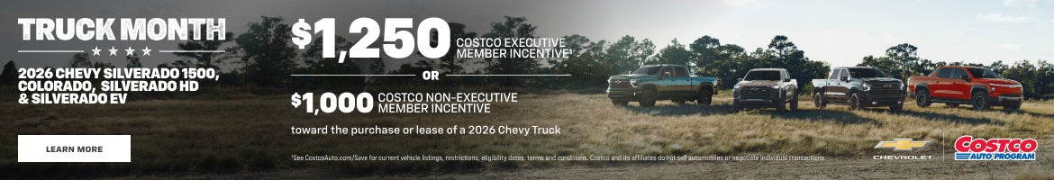 2026 Chevy Silverado 1500, Colorado, Silverado HD & Silverado EV. $1,250 COSTCO EXECUTIVE MEMBER INC